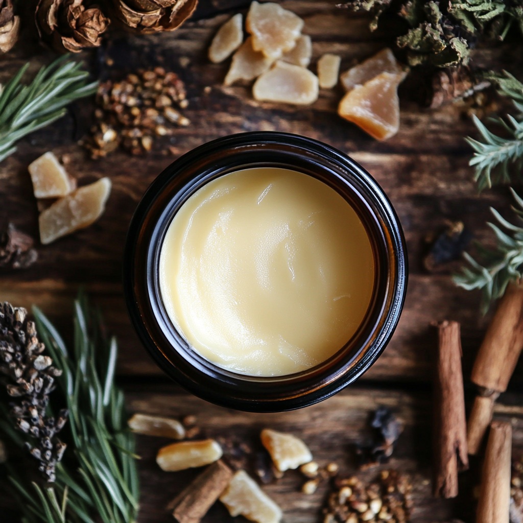 Tallow beard balm in metal tin with natural ingredients