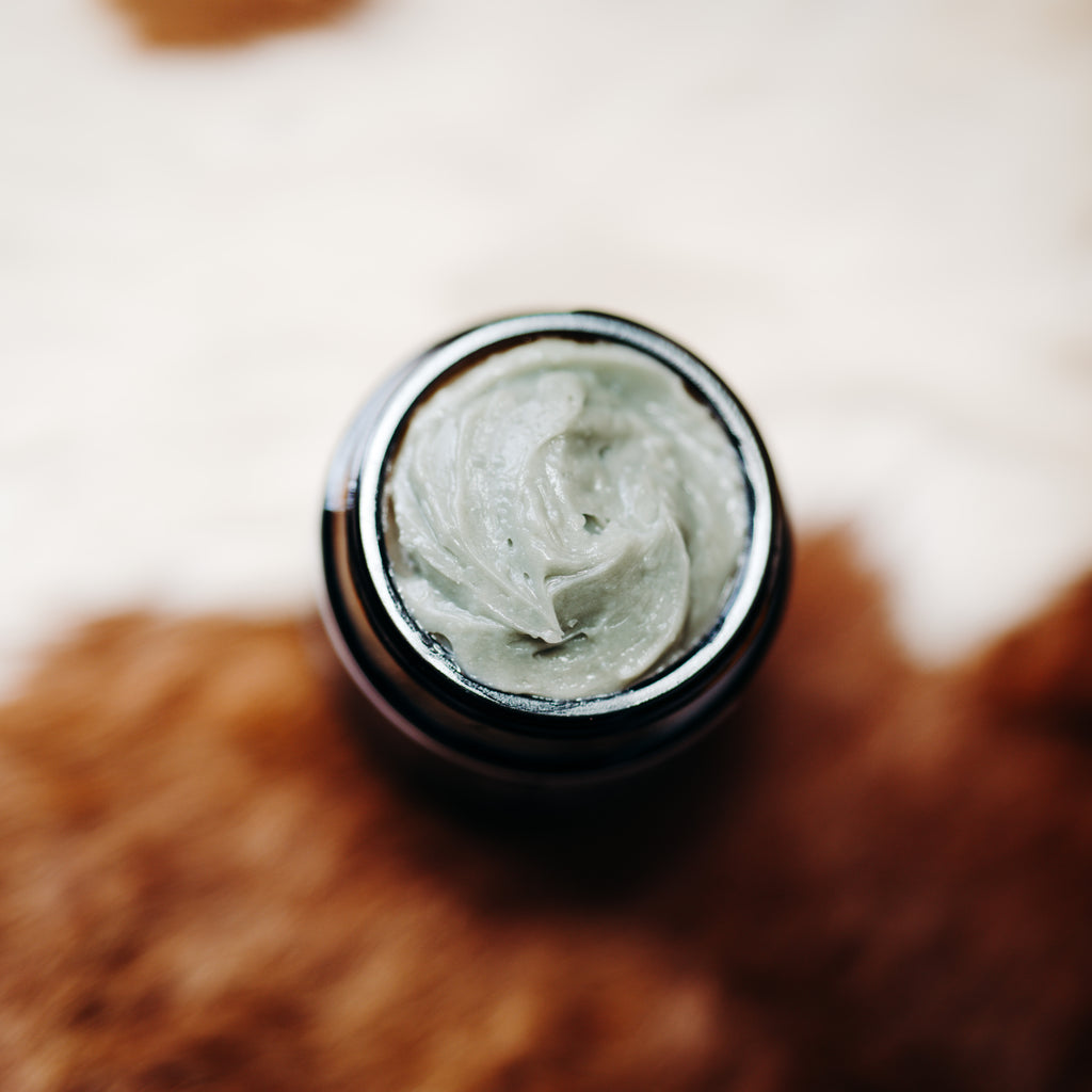 Natural skin balm with blue clay and essential oils